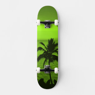 Zonnegroene tropicepenpalmstrand instellen persoonlijk skateboard