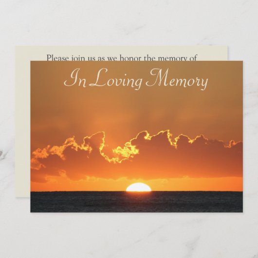 Zonneherdenkingsdienst begrafenisaankondiging kaart (Voorkant / Achterkant)