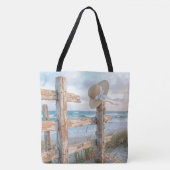 Zonnehoed op een strandhek tote bag (Voorkant)