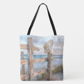 Zonnehoed op een strandhek tote bag (Achterkant)