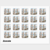 Zonnehoed op een strandhek vierkante sticker (Vel)