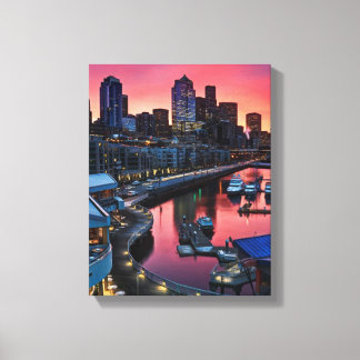 Zonnehoogte op pier 66, neerkijkend op de belkkleu canvas afdruk