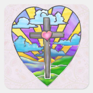 Zonnekatholieke Folk Art Pasen Vierkante Sticker