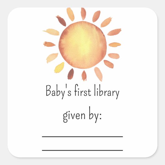 Zonnekboekplaat voor baby shower vierkante sticker (Voorkant)