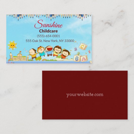 Zonnekinderen Cartoon Overdag Kinderopvang Visitekaartje (Voorkant / Achterkant)