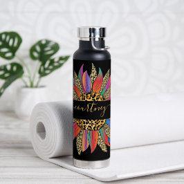 Zonnekleurige regenboog en luipaardprint op maat waterfles