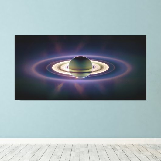 Zonneknipsel van Saturnus uit Cassini-ruimtevaartu Canvas Afdruk (Insitu (Houten vloer))