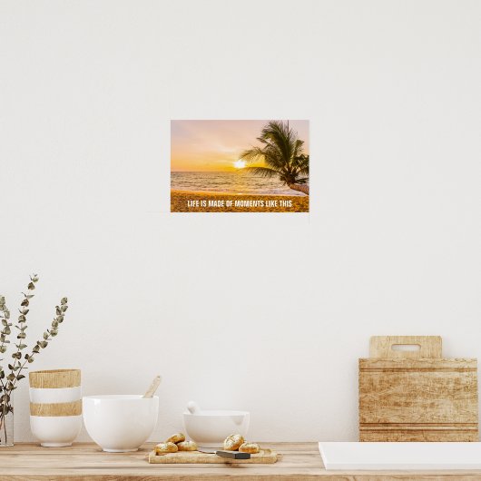 Zonnekokospalm op het strand poster (Keuken)