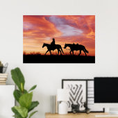 Zonnekowboy en paardensilhouet poster (Thuiskantoor)