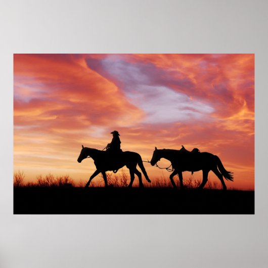 Zonnekowboy en paardensilhouet poster (Voorkant)