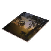 Zonnekunst van paarden en eik-bomen Tegel Tegeltje (Zijkant)