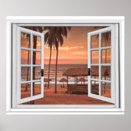 Zonnekuststrand Ocean Fake Window Uitzicht Poster