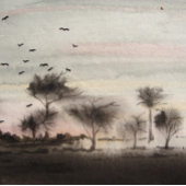 Zonnelandschap van rotsachtige zwarte bossen legpuzzel