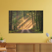 Zonnelicht door een bos canvas afdruk (Insitu (Woonkamer))