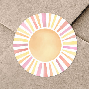 Zonnelicht Waterverf Roze Zon Ronde Sticker