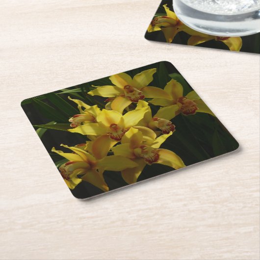 Zonnelichtgele orchideeën Floral Kartonnen Onderzetters (Schuin)