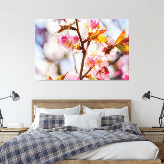 Zonnelichtroze Sakura Flowers. Cherry Blossom Canvas Afdruk (Insitu (Slaapkamer))