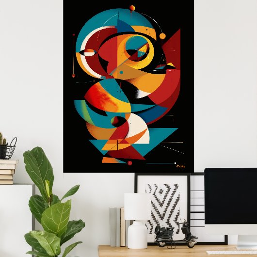 Zonnemechanisme – Dynamische Geometrische Abstract Poster (Thuiskantoor)