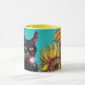 ZONNEMERS MET ZWARTE KAT IN BLAUWE TURQUOÏE FLORAL MOK (Midden)