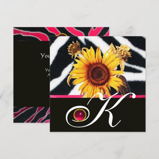 ZONNEMERS, PINK ZWARTE WITTE ZEBRA-MONOGRAM KAART (Voorkant / Achterkant)