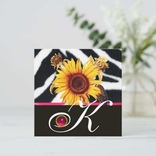 ZONNEMERS, PINK ZWARTE WITTE ZEBRA-MONOGRAM KAART (Staand voorkant)