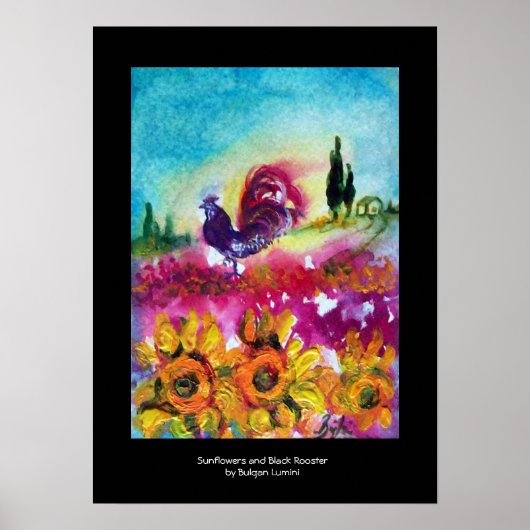 ZONNEMERS, POPPIËS EN ZWARTE ROOSTER POSTER (Voorkant)
