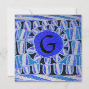 ZONNEMONOGRAM, helder blauw turquoise zwart wit Kaart