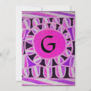 ZONNEMONOGRAM, helder roze paars blauw zwart wit Kaart
