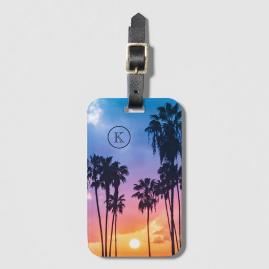 Zonnemonogram tropische regenboogkleurpalm bagagelabel (Voorkant (verticaal))