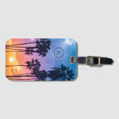 Zonnemonogram tropische regenboogkleurpalm bagagelabel (Voorkant (horizontaal))
