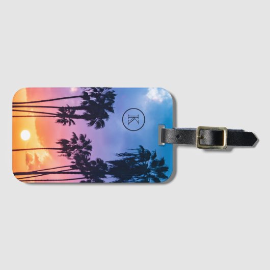 Zonnemonogram tropische regenboogkleurpalm bagagelabel (Voorkant (horizontaal))