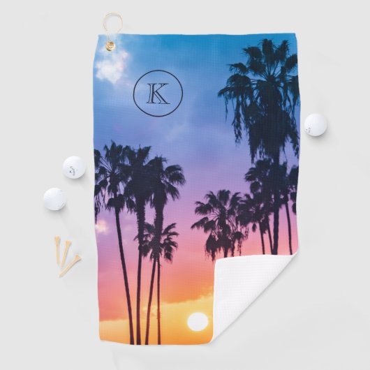 Zonnemonogram tropische regenboogkleurpalm golfhanddoek (Insitu)