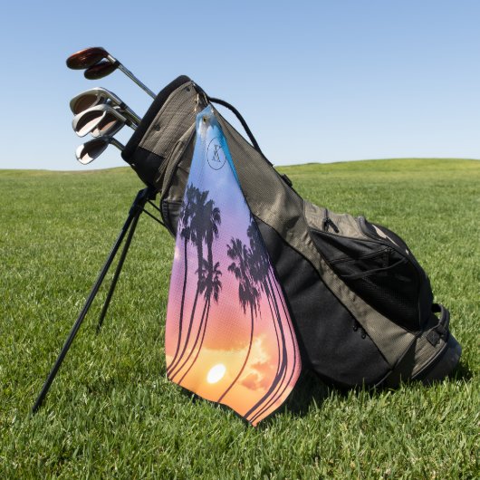 Zonnemonogram tropische regenboogkleurpalm golfhanddoek (Groen)