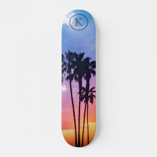 Zonnemonogram tropische regenboogkleurpalm persoonlijk skateboard (Voorkant)