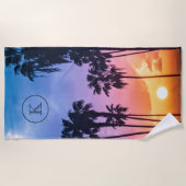 Zonnemonogram tropische regenboogkleurpalm strandlaken (Voorkant)