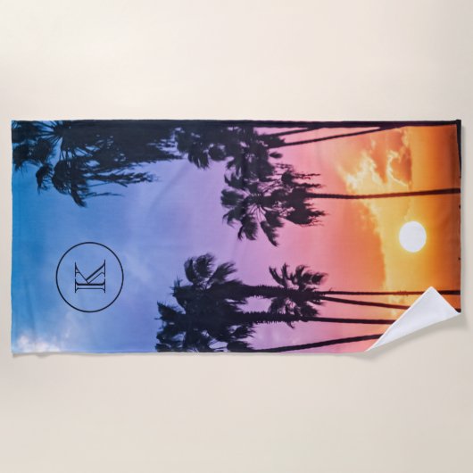 Zonnemonogram tropische regenboogkleurpalm strandlaken (Voorkant)