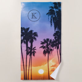 Zonnemonogram tropische regenboogkleurpalm strandlaken
