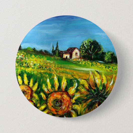 ZONNEN EN LANDEN IN TUSCANY RONDE BUTTON 7,6 CM (Voorkant)