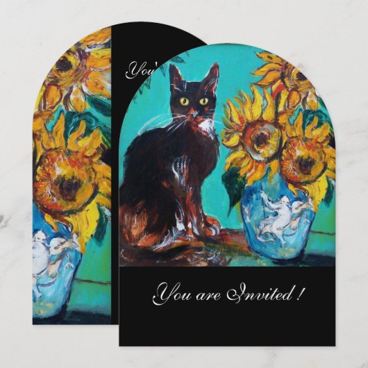 ZONNEN EN ZWARTE KAT IN BLAUW BLAUWGROEN-zomerpart Kaart (Voorkant / Achterkant)