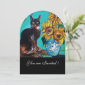 ZONNEN EN ZWARTE KAT IN BLAUW BLAUWGROEN-zomerpart Kaart (Staand voorkant)