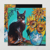 ZONNEN EN ZWARTE KAT IN BLAUW BLAUWGROEN-zomerpart Kaart (Voorkant / Achterkant)