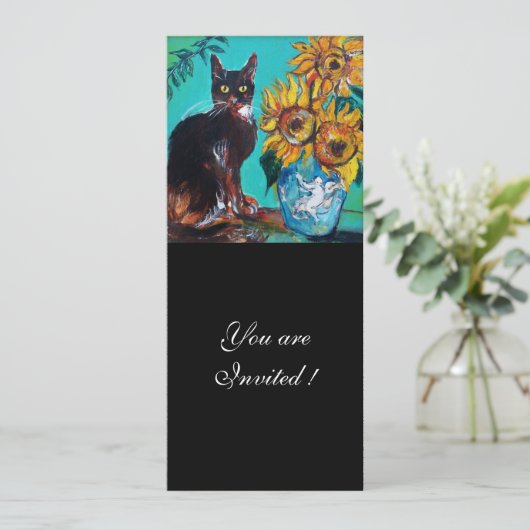 ZONNEN EN ZWARTE KAT IN BLAUW BLAUWGROEN-zomerpart Kaart (Staand voorkant)