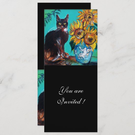 ZONNEN EN ZWARTE KAT IN BLAUW BLAUWGROEN-zomerpart Kaart (Voorkant / Achterkant)