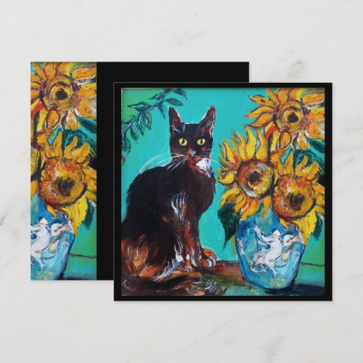 ZONNEN EN ZWARTE KAT IN BLAUW BLAUWGROEN-zomerpart Kaart (Voorkant / Achterkant)