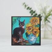 ZONNEN EN ZWARTE KAT IN BLAUW BLAUWGROEN-zomerpart Kaart (Staand voorkant)