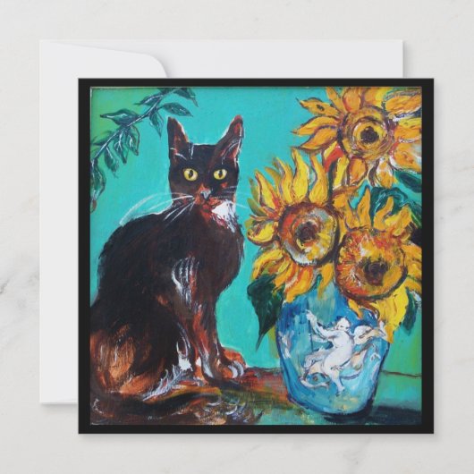 ZONNEN EN ZWARTE KAT IN BLAUW BLAUWGROEN-zomerpart Kaart (Voorkant)