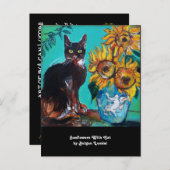 ZONNEN EN ZWARTE KAT IN BLAUW BLAUWGROEN-zomerpart Uitnodiging Briefkaart (Voorkant / Achterkant)