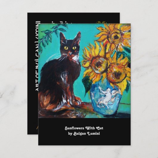 ZONNEN EN ZWARTE KAT IN BLAUW BLAUWGROEN-zomerpart Uitnodiging Briefkaart (Voorkant / Achterkant)