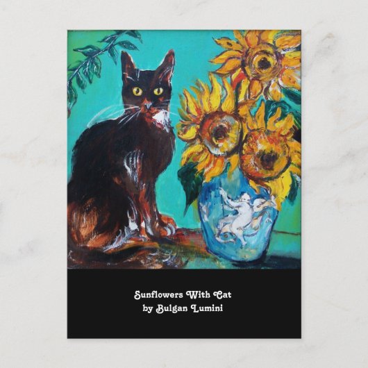 ZONNEN EN ZWARTE KAT IN BLAUW BLAUWGROEN-zomerpart Uitnodiging Briefkaart (Voorkant)