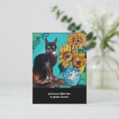 ZONNEN EN ZWARTE KAT IN BLAUW BLAUWGROEN-zomerpart Uitnodiging Briefkaart (Staand voorkant)